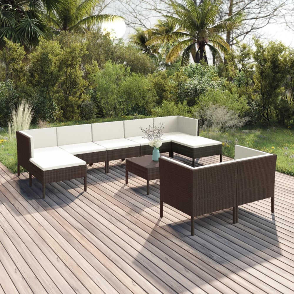 10-delige Loungeset met kussens poly rattan bruin MeubelReus