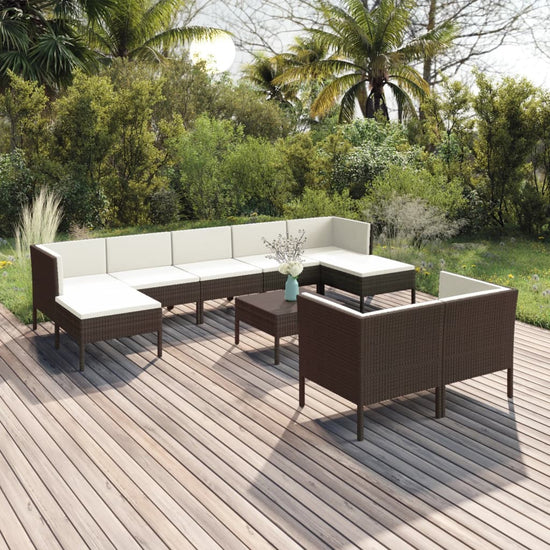 10-delige Loungeset met kussens poly rattan bruin MeubelReus