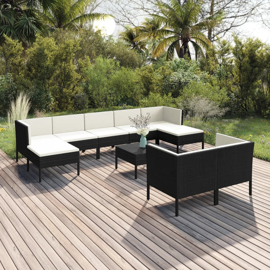 10-delige Loungeset met kussens poly rattan zwart MeubelReus