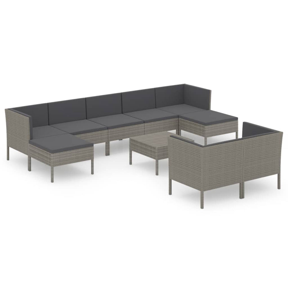 10-delige Loungeset met kussens poly rattan grijs MeubelReus