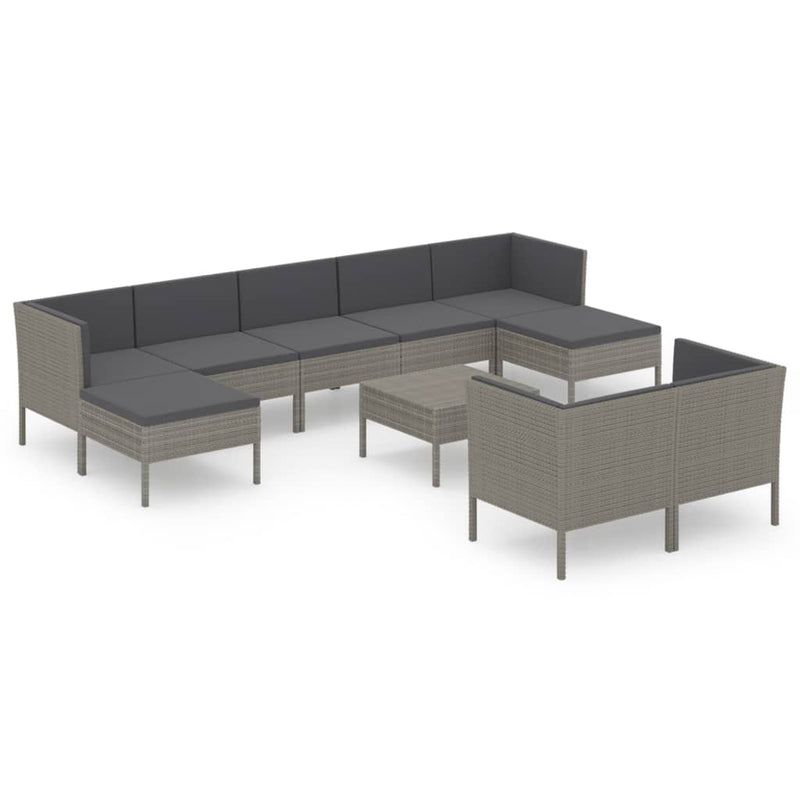 10-delige Loungeset met kussens poly rattan grijs MeubelReus