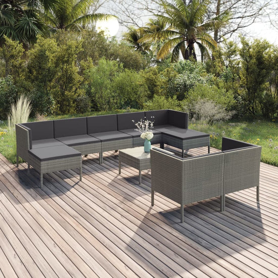 10-delige Loungeset met kussens poly rattan grijs MeubelReus