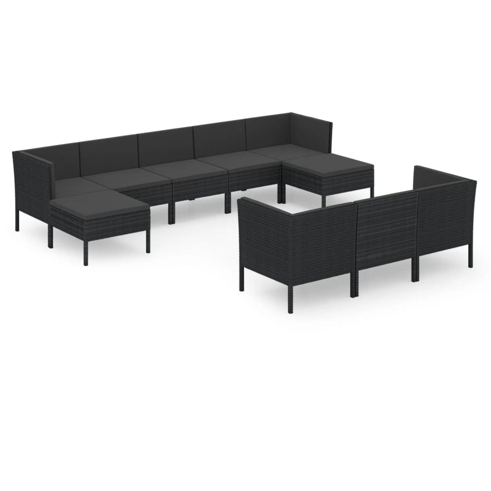 10-delige Loungeset met kussens poly rattan zwart MeubelReus