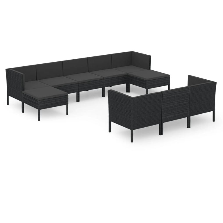 10-delige Loungeset met kussens poly rattan zwart MeubelReus