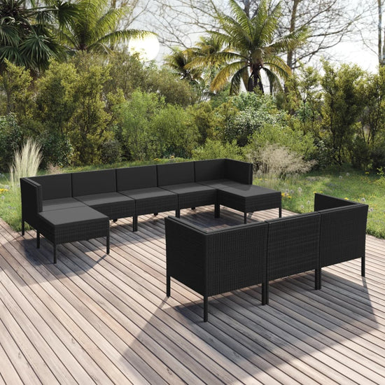 10-delige Loungeset met kussens poly rattan zwart MeubelReus