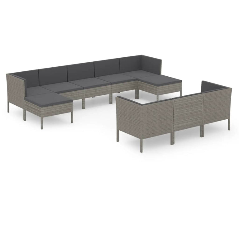 10-delige Loungeset met kussens poly rattan grijs MeubelReus