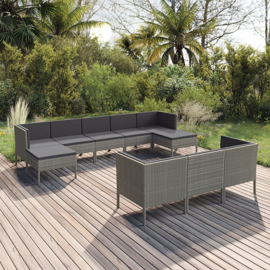 10-delige Loungeset met kussens poly rattan grijs MeubelReus