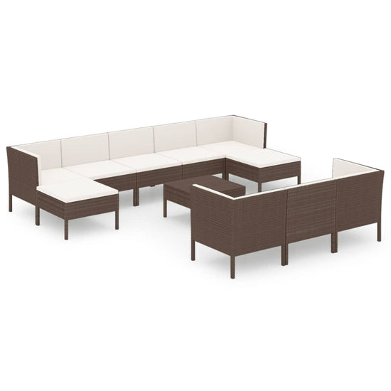 11-delige Loungeset met kussens poly rattan bruin MeubelReus