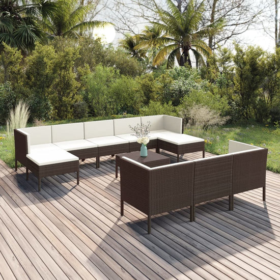 11-delige Loungeset met kussens poly rattan bruin MeubelReus