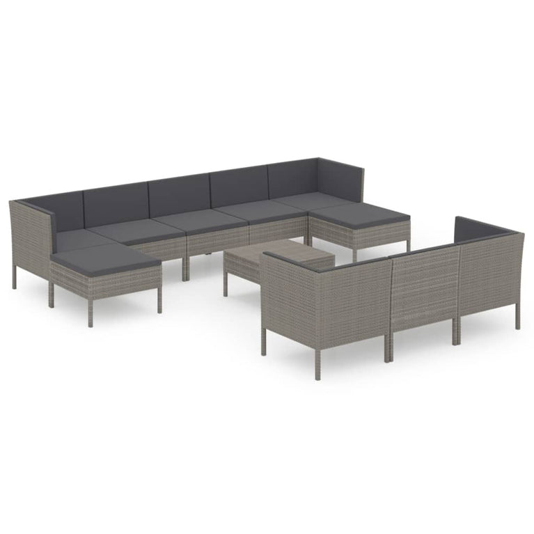 11-delige Loungeset met kussens poly rattan grijs MeubelReus