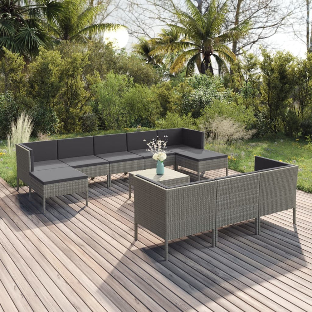 11-delige Loungeset met kussens poly rattan grijs MeubelReus