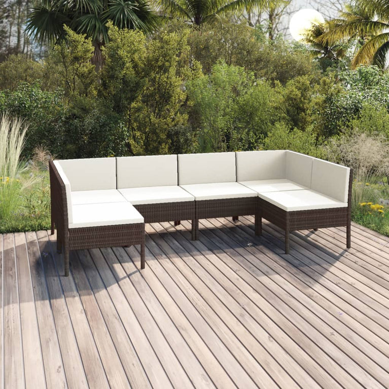 6-delige Loungeset met kussens poly rattan bruin MeubelReus