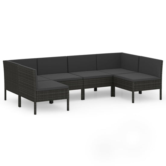 6-delige Loungeset met kussens poly rattan zwart MeubelReus