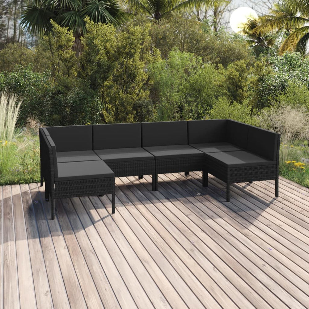 6-delige Loungeset met kussens poly rattan zwart MeubelReus