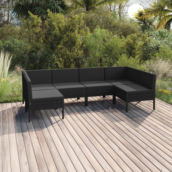 6-delige Loungeset met kussens poly rattan zwart MeubelReus