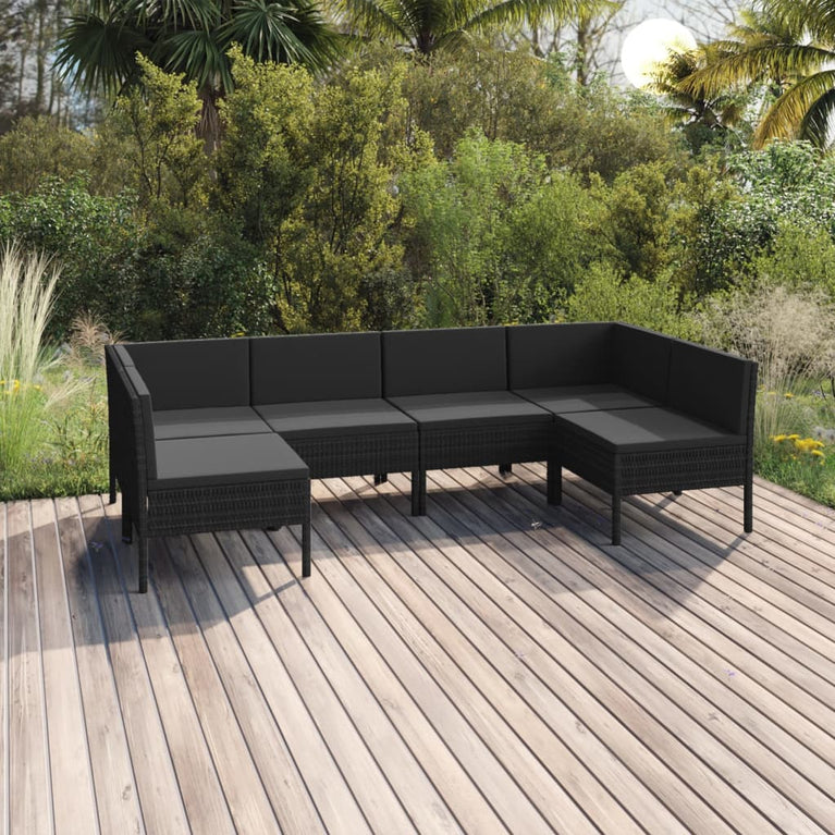 6-delige Loungeset met kussens poly rattan zwart MeubelReus
