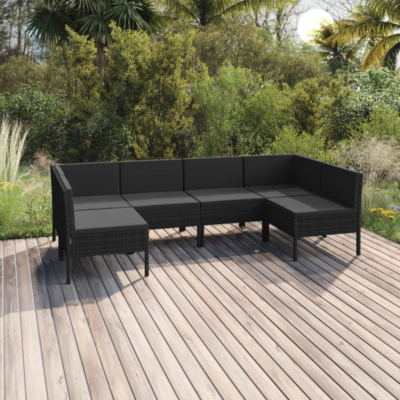 6-delige Loungeset met kussens poly rattan zwart MeubelReus