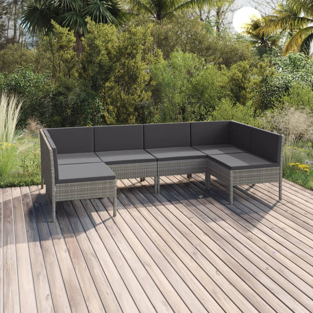 6-delige Loungeset met kussens poly rattan grijs MeubelReus