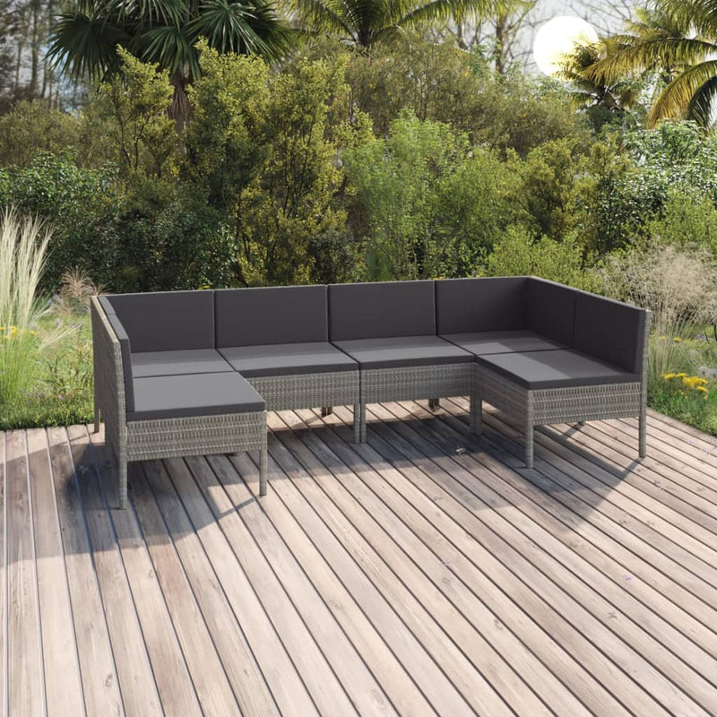 6-delige Loungeset met kussens poly rattan grijs MeubelReus