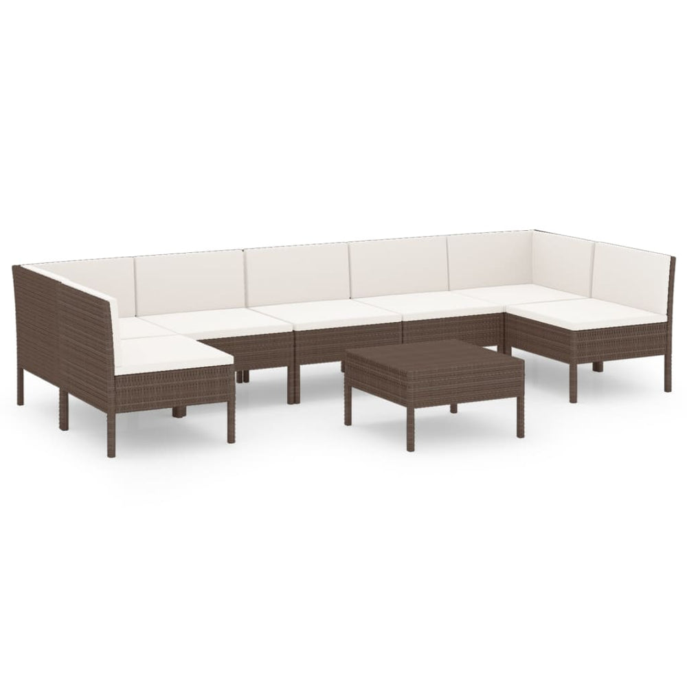 8-delige Loungeset met kussens poly rattan bruin 