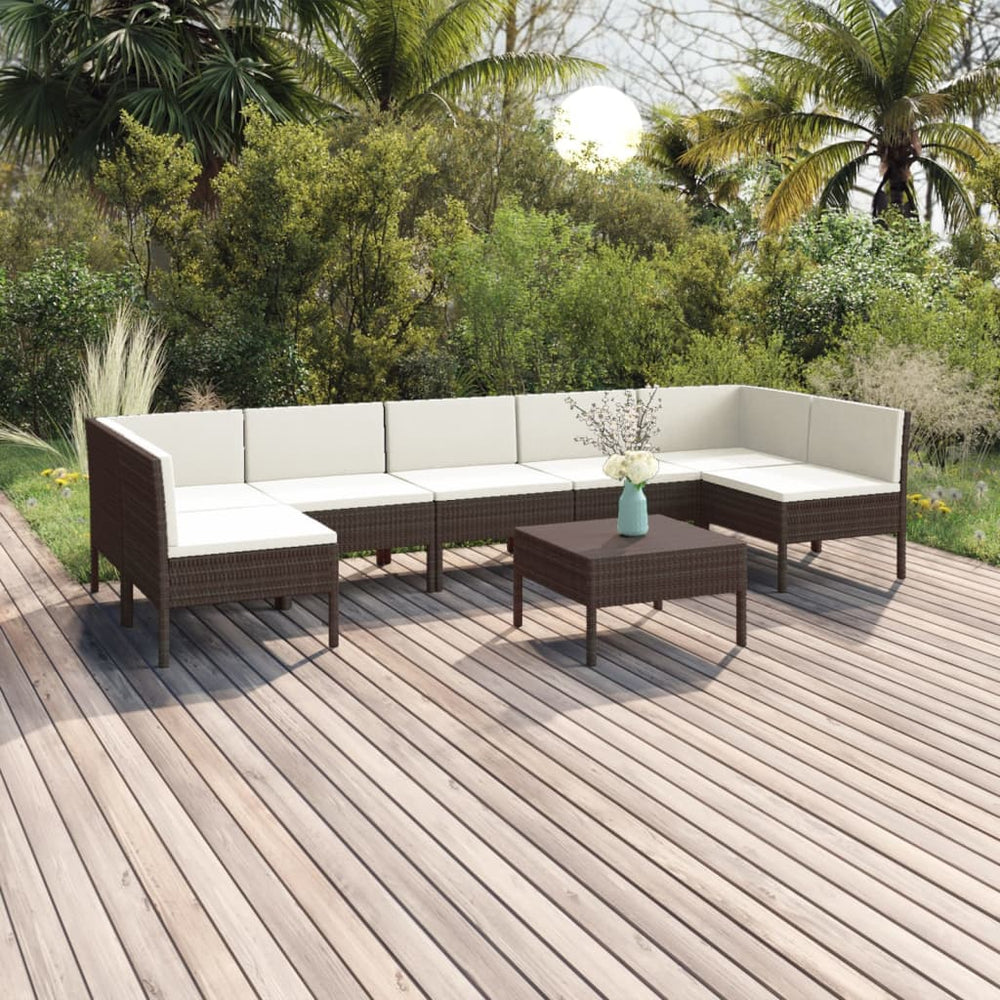 8-delige Loungeset met kussens poly rattan bruin 