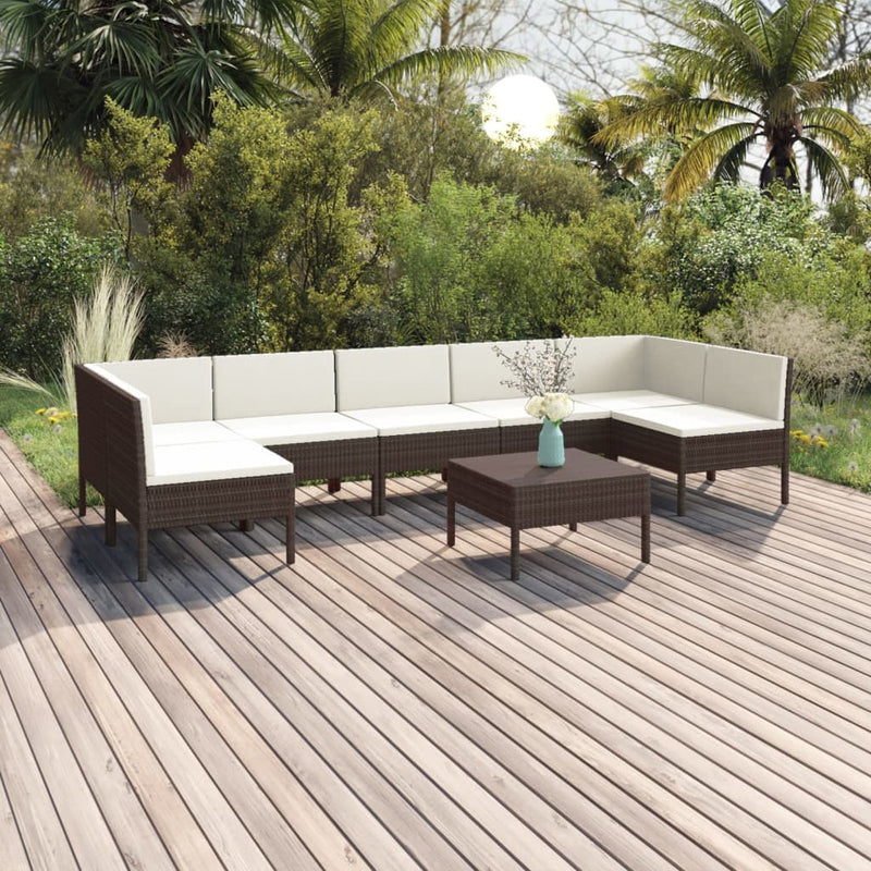 8-delige Loungeset met kussens poly rattan bruin 