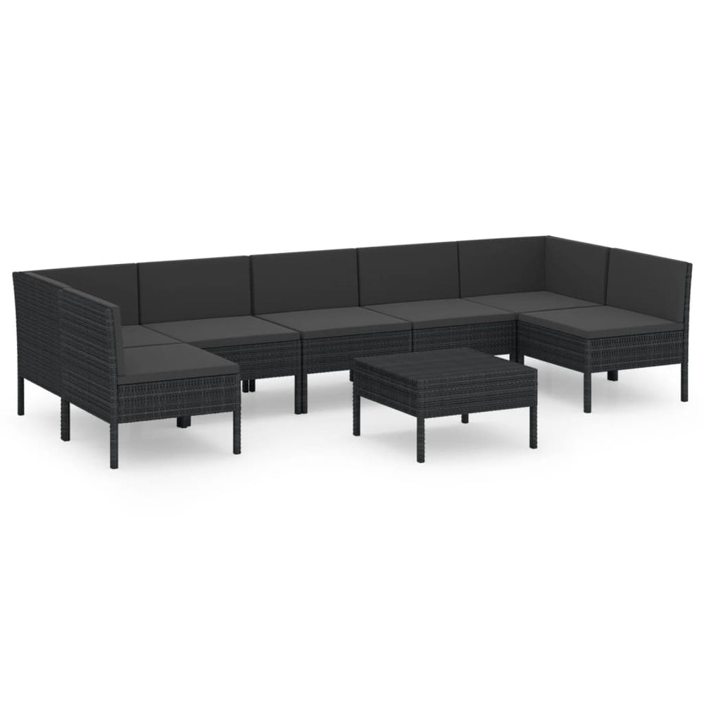 8-delige Loungeset met kussens poly rattan zwart MeubelReus