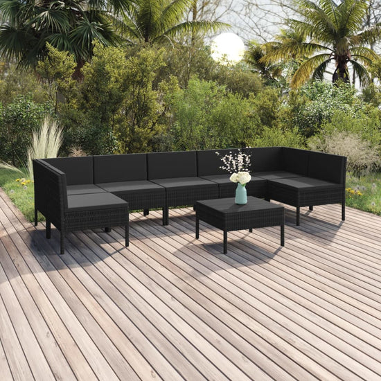 8-delige Loungeset met kussens poly rattan zwart MeubelReus