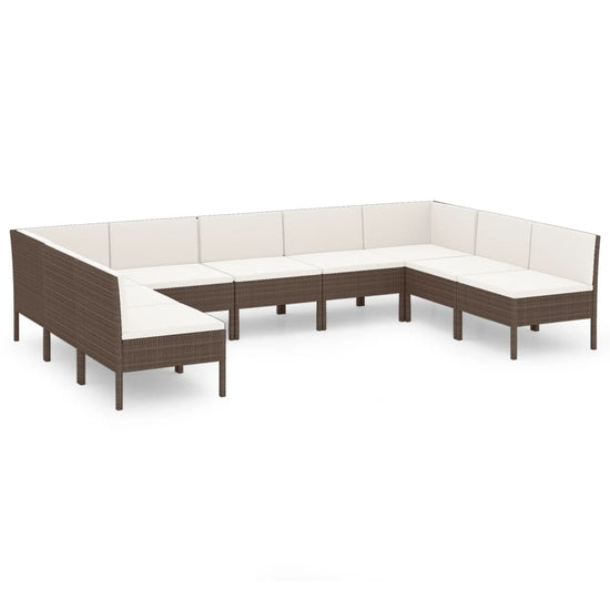 9-delige Loungeset met kussens poly rattan bruin MeubelReus