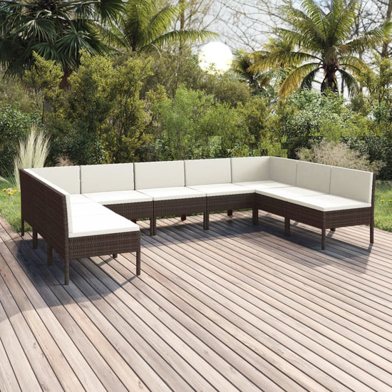 9-delige Loungeset met kussens poly rattan bruin MeubelReus