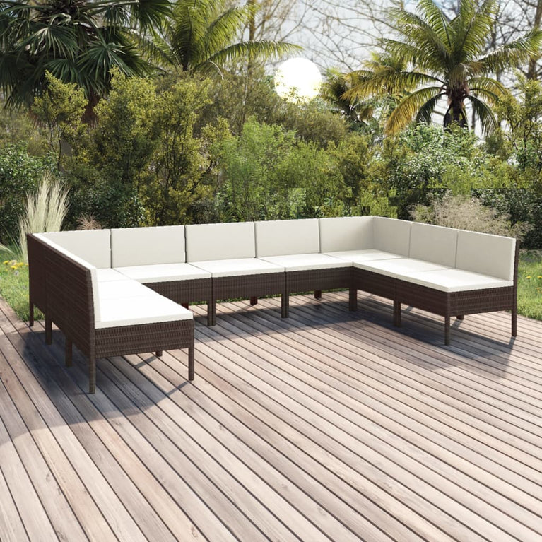 9-delige Loungeset met kussens poly rattan bruin MeubelReus