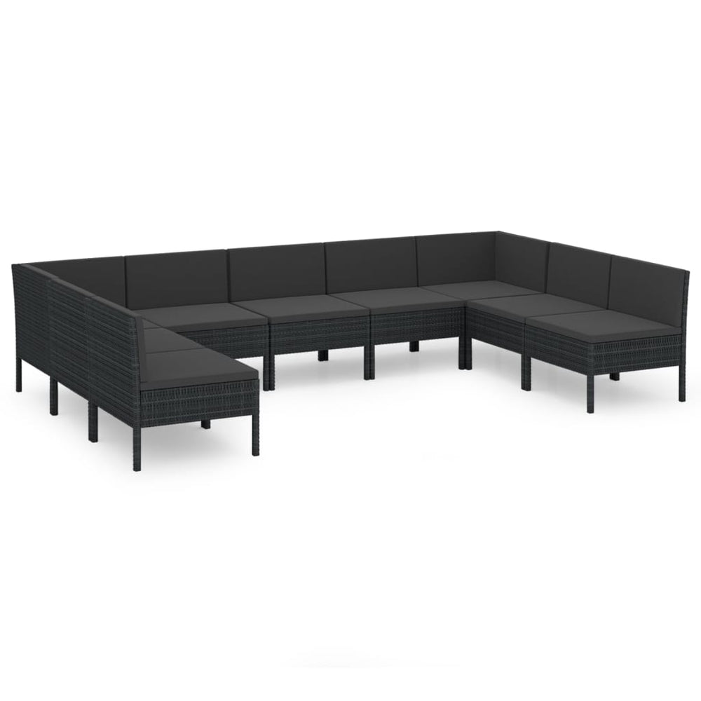 9-delige Loungeset met kussens poly rattan zwart MeubelReus