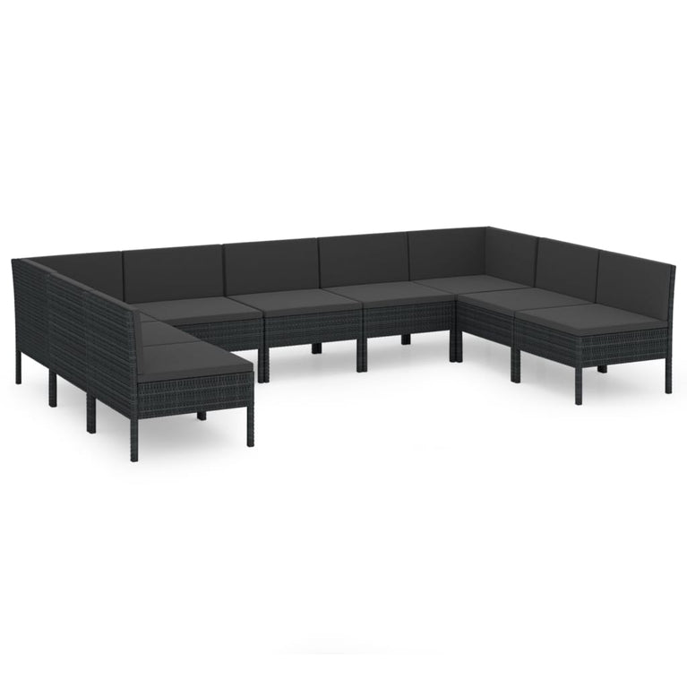 9-delige Loungeset met kussens poly rattan zwart MeubelReus