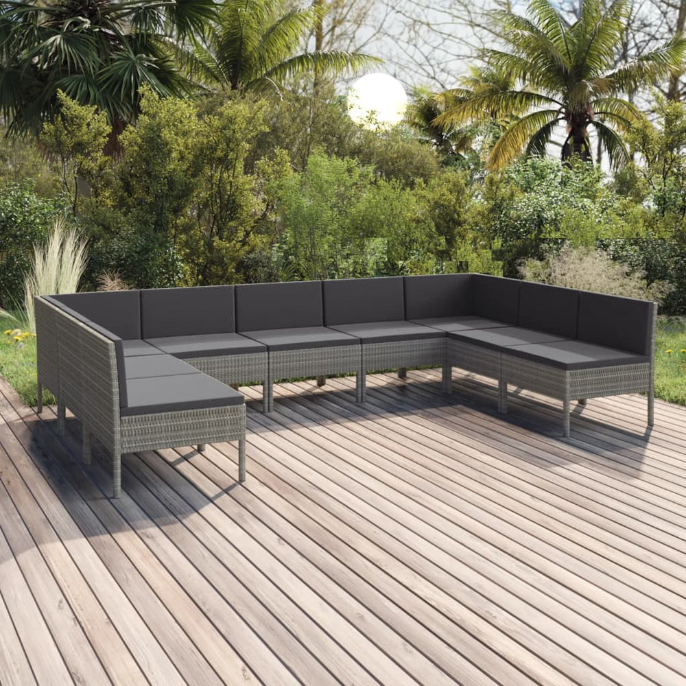 9-delige Loungeset met kussens poly rattan grijs MeubelReus