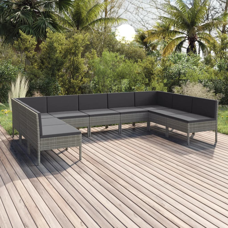 9-delige Loungeset met kussens poly rattan grijs MeubelReus