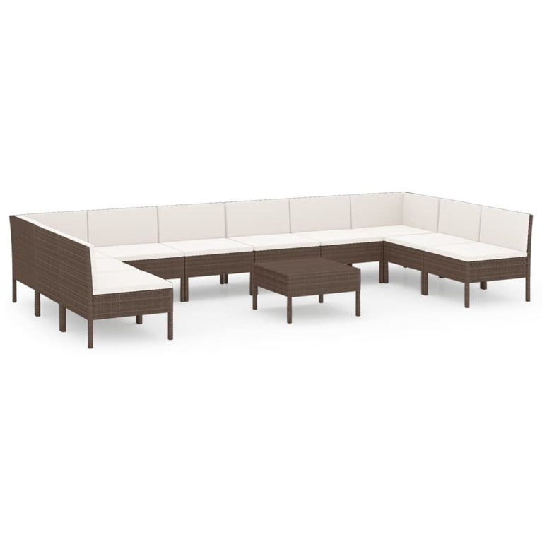 11-delige Loungeset met kussens poly rattan bruin MeubelReus