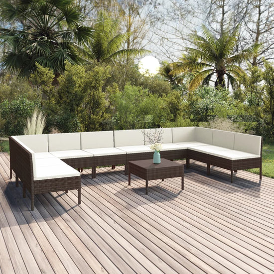11-delige Loungeset met kussens poly rattan bruin MeubelReus