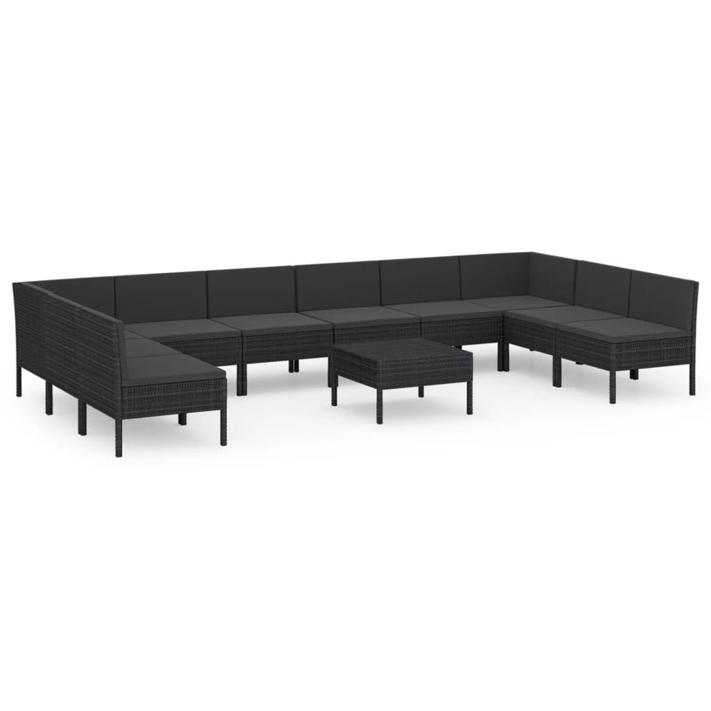 11-delige Loungeset met kussens poly rattan zwart MeubelReus