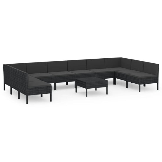 11-delige Loungeset met kussens poly rattan zwart MeubelReus