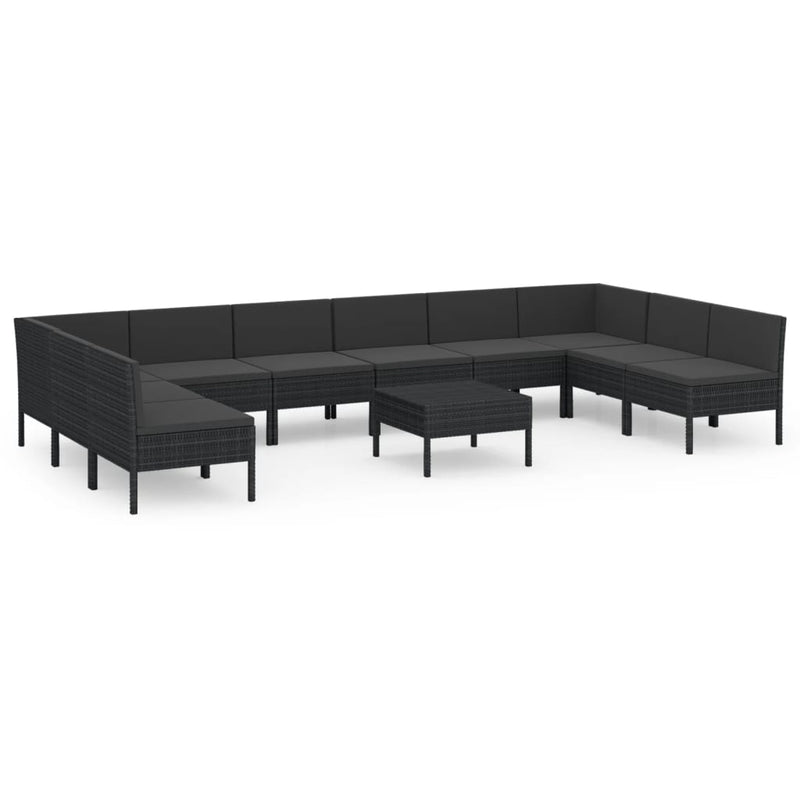 11-delige Loungeset met kussens poly rattan zwart MeubelReus