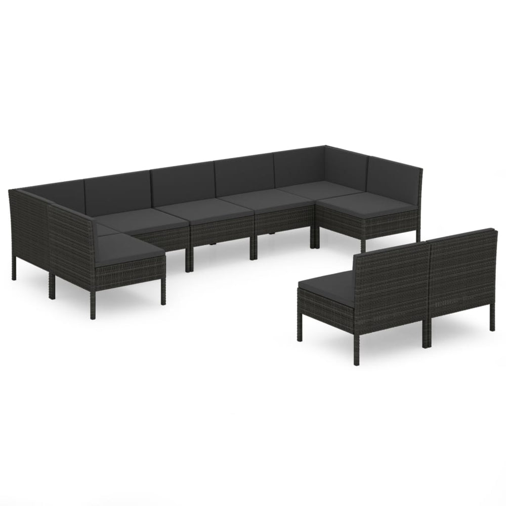 9-delige Loungeset met kussens poly rattan zwart MeubelReus
