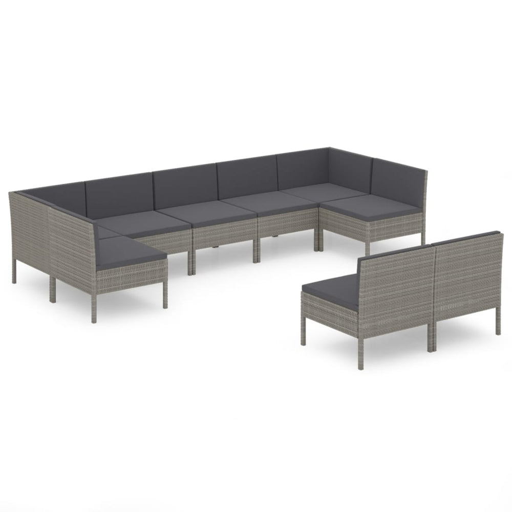 9-delige Loungeset met kussens poly rattan grijs MeubelReus
