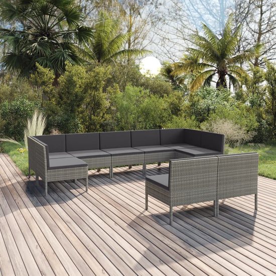 9-delige Loungeset met kussens poly rattan grijs MeubelReus