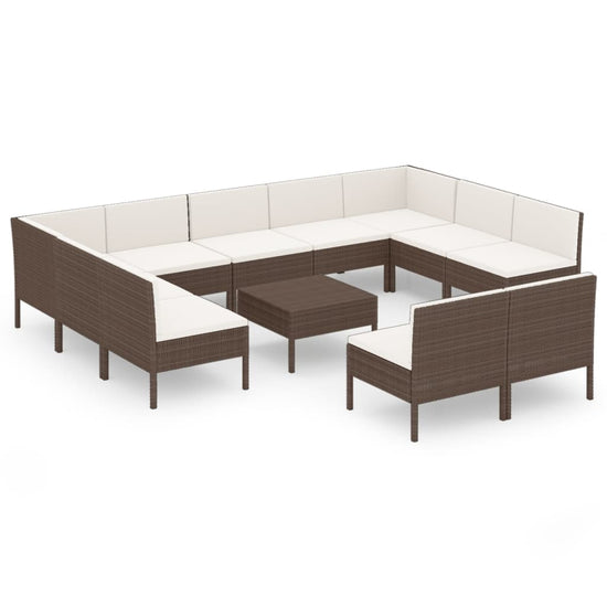 12-delige Loungeset met kussens poly rattan bruin MeubelReus