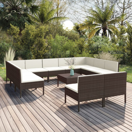 12-delige Loungeset met kussens poly rattan bruin MeubelReus