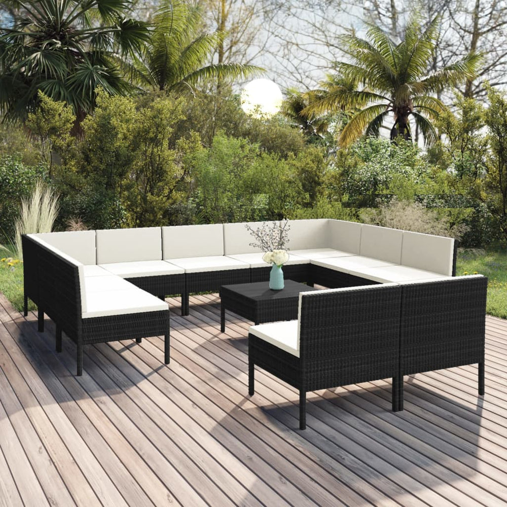 12-delige Loungeset met kussens poly rattan zwart MeubelReus