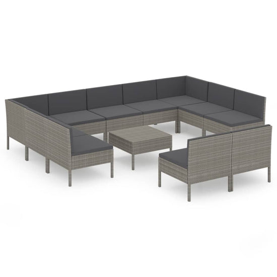 12-delige Loungeset met kussens poly rattan grijs MeubelReus