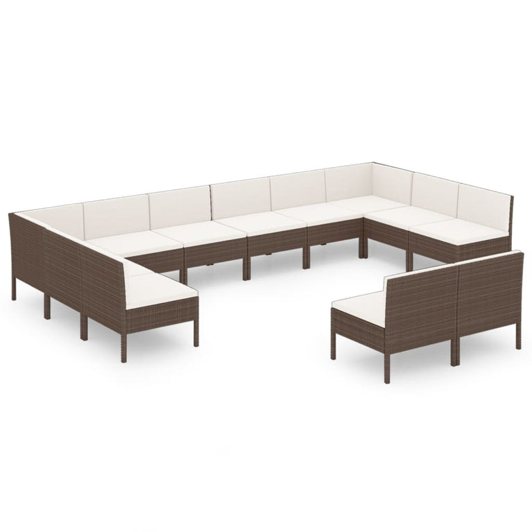 12-delige Loungeset met kussens poly rattan bruin MeubelReus