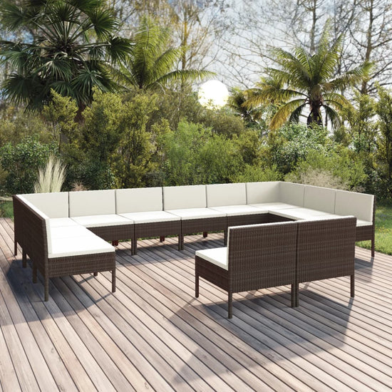 12-delige Loungeset met kussens poly rattan bruin MeubelReus