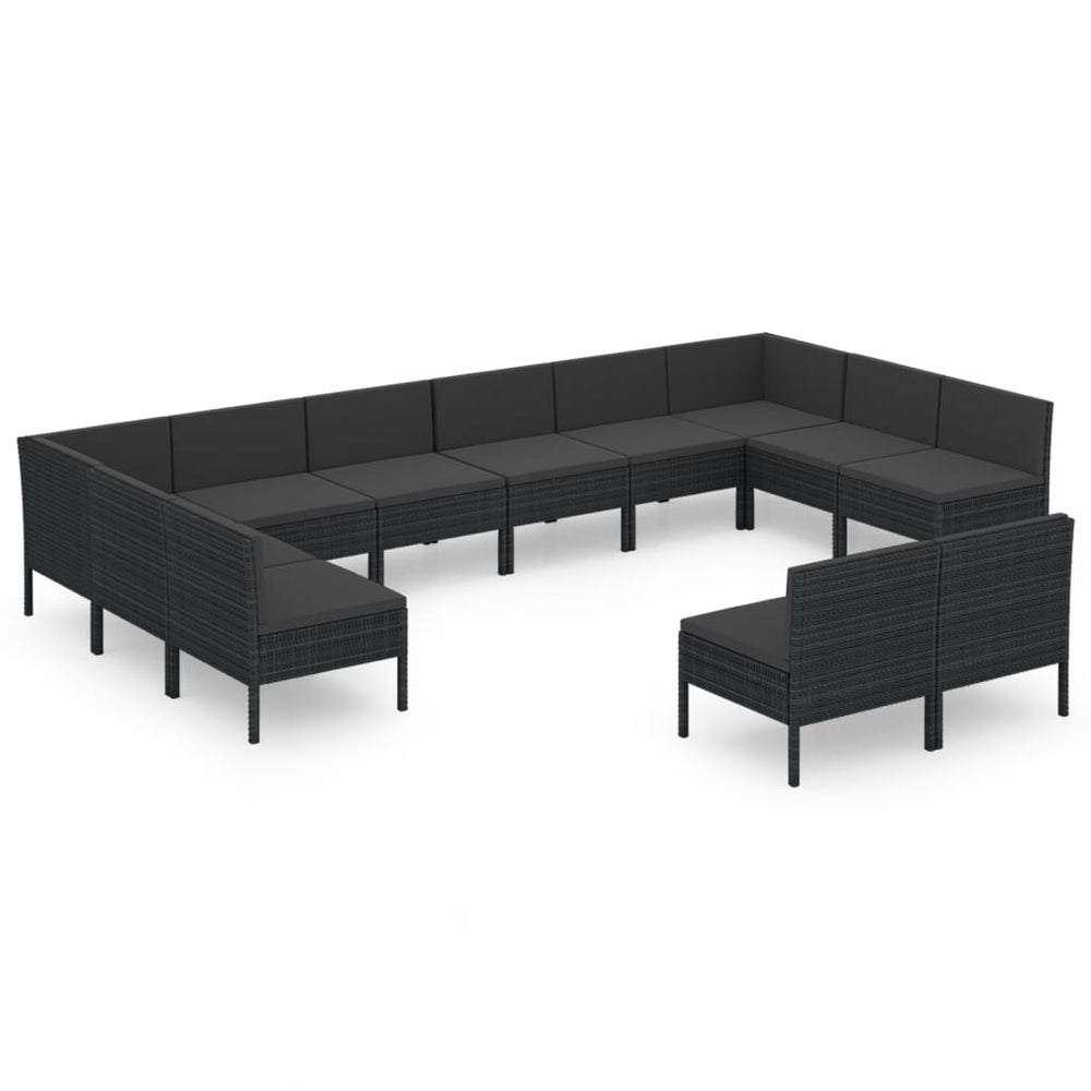12-delige Loungeset met kussens poly rattan zwart MeubelReus